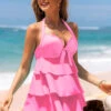 Halter Hot Pink Layered Ruffle Hem Swimdress And Panty -Rosewe Promotion Store 263513 P 16227131978110