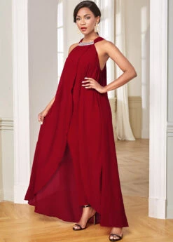 Overlay Embellished Neck Chiffon Sleeveless Jumpsuit -Rosewe Promotion Store 263601 P 16400741829083