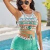 Tie Front Tribal Print Cutout Back Bikini Set -Rosewe Promotion Store 263624 P 16144090959850
