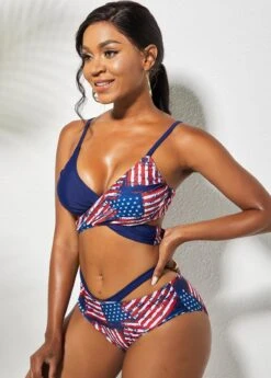 American Flag Print Cross Tie Back Bikini Set -Rosewe Promotion Store 263840 P 16215025809332