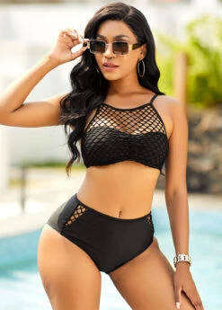 Mid Waist Pierced Tie Back Bikini Set