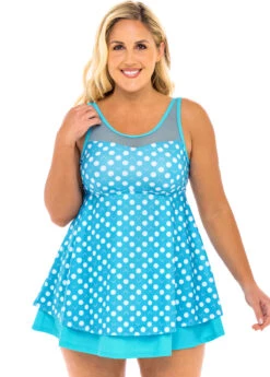 Mesh Stitching Plus Size Polka Dot Swimdress And Shorts -Rosewe Promotion Store 264249 P 16145893971582