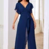 Overlay V Neck Ruffle Sleeve Chiffon Jumpsuit -Rosewe Promotion Store 264361 P 16146640105450