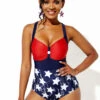 Center Shirred American Flag Print One Piece Swimwear -Rosewe Promotion Store 264416 P 1622513765860