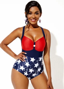 Center Shirred American Flag Print One Piece Swimwear -Rosewe Promotion Store 264416 P 1622513767620