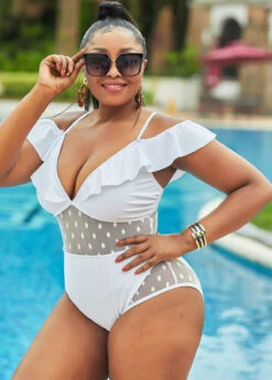 Ruffle Plus Size Lace Stitching One Piece Swimwear -Rosewe Promotion Store 264440 P 16202630651193