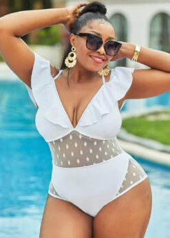 Ruffle Plus Size Lace Stitching One Piece Swimwear -Rosewe Promotion Store 264440 P 16202630651672