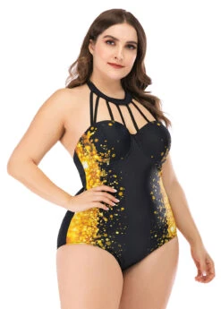 Printed Halter Plus Size One Piece Swimwear -Rosewe Promotion Store 264474 P 1611040874407