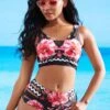 Ladder Cutout Mesh Stitching Floral Print Bikini Set -Rosewe Promotion Store 264606 P 16155286376860