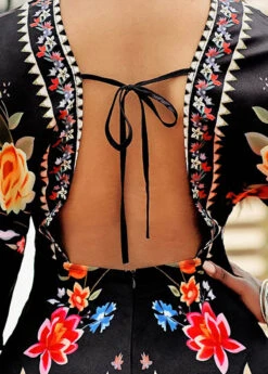 Tie Back V Neck Floral Print Romper -Rosewe Promotion Store 264825 P 16479442230645