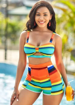 Colorful Striped Spaghetti Strap Bikini Set