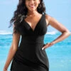 Solid Tie Side Shirred V Neck Swimdress And Panty -Rosewe Promotion Store 265245 P 16225107579660