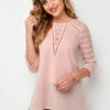 3/4 Sleeve Lace Stitching Round Neck T Shirt -Rosewe Promotion Store 265485 P 16163837122940