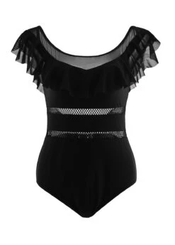 Solid Ruffle Trim One Piece Swimwear -Rosewe Promotion Store 265609 P 16970146619544