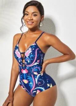 Cutout Tribal Print Spaghetti Strap One Piece Swimwear -Rosewe Promotion Store 265788 P 16215638345953