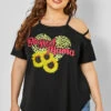 Sunflower Print Plus Size Strappy Cold Shoulder T Shirt -Rosewe Promotion Store 266058 P 16182887378780