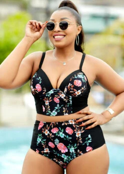 High Waisted Plus Size Floral Print Bikini Set -Rosewe Promotion Store 266095 P 16171738460833
