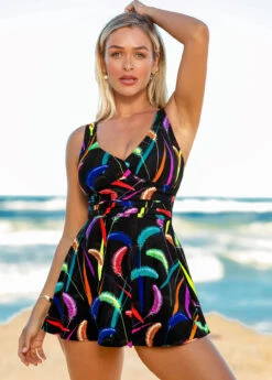 Printed Spaghetti Strap Swimdress And Shorts