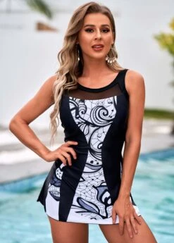 Round Neck Printed Cutout Back Swimdress And Panty -Rosewe Promotion Store 266511 P 16156865229312