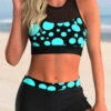 Polka Dot Mesh Stitching Keyhole Back Bikini Set