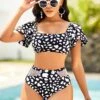 Geometric Print Lantern Sleeve Bikini Set -Rosewe Promotion Store 266687 P 16188871275433