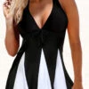 Halter Contrast V Neck Swimdress And Panty -Rosewe Promotion Store 266761 P 1644373219032