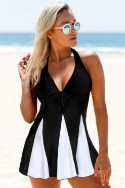 Halter Contrast V Neck Swimdress And Panty -Rosewe Promotion Store 266761 P 1644373219087