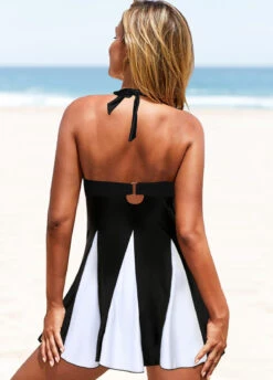 Halter Contrast V Neck Swimdress And Panty -Rosewe Promotion Store 266761 P 1644373219685