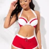 Knot Detail Halter Contrast Bikini Set