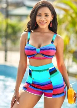 Colorful Geometric Print High Waisted Bikini Set
