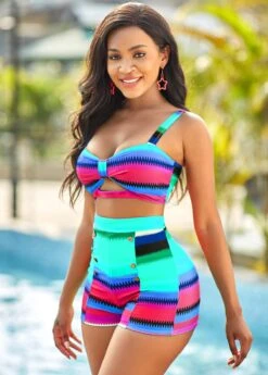 Colorful Geometric Print High Waisted Bikini Set -Rosewe Promotion Store 266799 P 1614582713892
