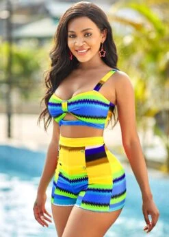 Colorful Geometric High Waisted Print Bikini Set -Rosewe Promotion Store 266801 P 1614582741404