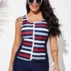 Wide Strap Striped Zipper Closure Tankini Set -Rosewe Promotion Store 266858 P 1628141097741