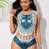 Dashiki Print Cutout Waist One Piece Swimwear -Rosewe Promotion Store 266909 P 16145919498360