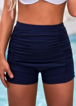 Navy Blue Ruched High Waisted Swim Shorts -Rosewe Promotion Store 266943 P 16157746071012