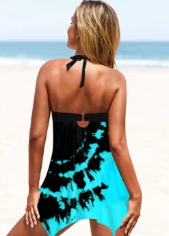 Asymmetric Hem Halter Tie Dye Print Swimdress And Panty -Rosewe Promotion Store 267187 P 1615166803174