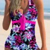 Floral Print Halter Bowknot Tankini Set -Rosewe Promotion Store 267269 P 1614834150311