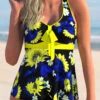 Bowknot Cross Strap Floral Print Tankini Set