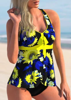 Bowknot Cross Strap Floral Print Tankini Set 7 Bowknot Cross Strap Floral Print Tankini Set -Rosewe Promotion Store 267500 P 1614928986199