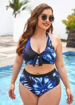 High Waisted Plus Size Leaf Print Bikini Set -Rosewe Promotion Store 267581 P 16181947525990