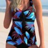 Bowknot Floral Print Cross Strap Tankini Set