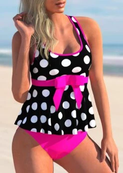 Polka Dot Contrast Bowknot Tankini Set -Rosewe Promotion Store 267608 P 1617266051509