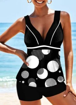Wide Strap Polka Dot Tankini Set