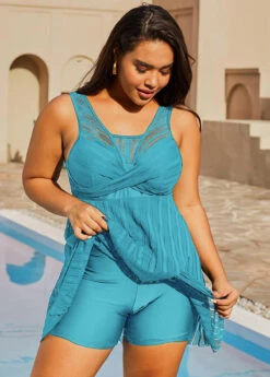 Lace Crossover Hem Plus Size Swimdress And Shorts -Rosewe Promotion Store 267737 P 16303720793703