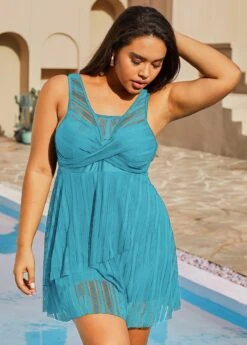 Lace Crossover Hem Plus Size Swimdress And Shorts -Rosewe Promotion Store 267737 P 16303720795772