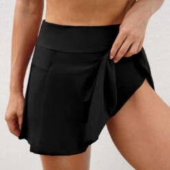 Pocket High Waisted Black Pleated Hem Swim Skirt -Rosewe Promotion Store 268058 P 16190772928253