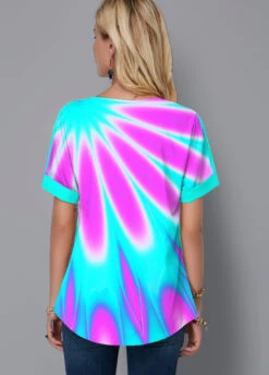 Short Sleeve Multicolor Printed Split Neck Blouse -Rosewe Promotion Store 268112 P 1615530324991