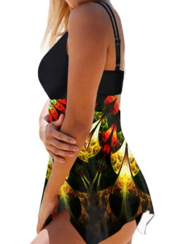 Printed Asymmetric Hem Swimdress And Panty -Rosewe Promotion Store 268224 P 1615776643766