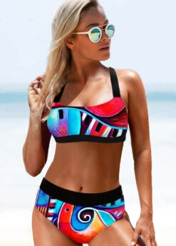 High Waisted Printed Cross Strap Bikini Set -Rosewe Promotion Store 268230 P 1615796144774