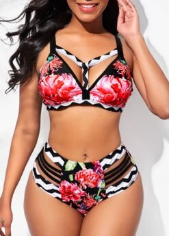 High Waisted Floral Print Plus Size Bikini Set